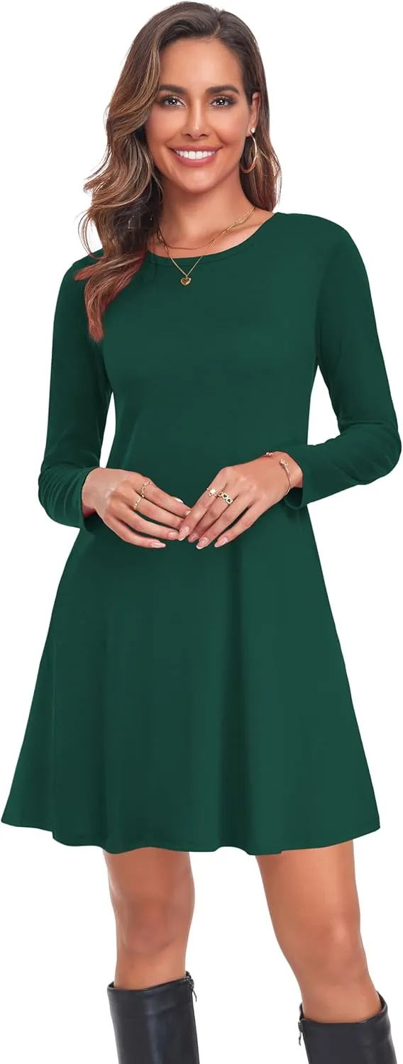 Moskill Long Sleeve Tshirt Dresses for Women with Pockets Casual Loose Swing Dress
