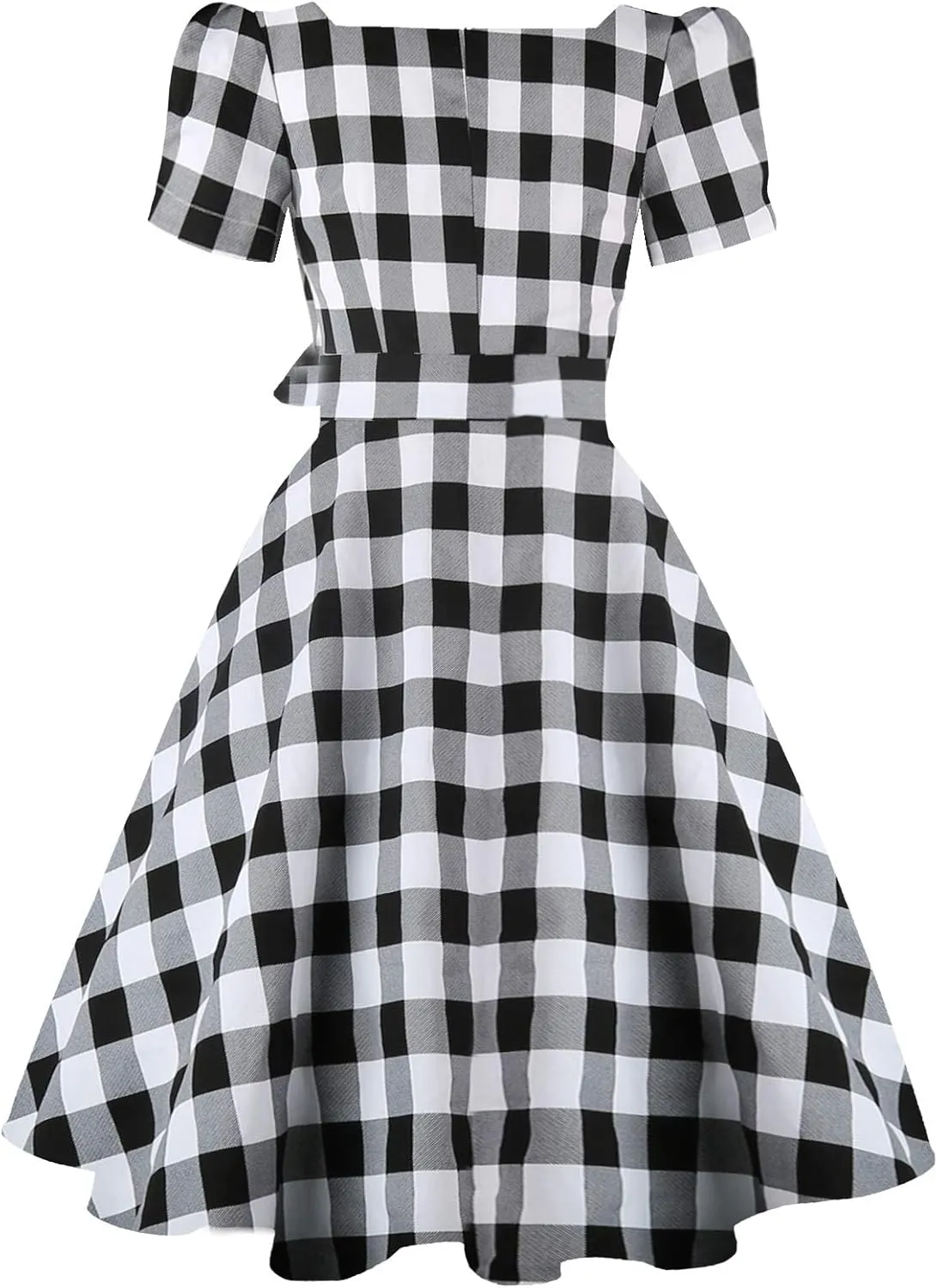 OBBUE Women's Square Neck Dress Vintage 1950s Cocktail Party Dress with Puff Sleeves