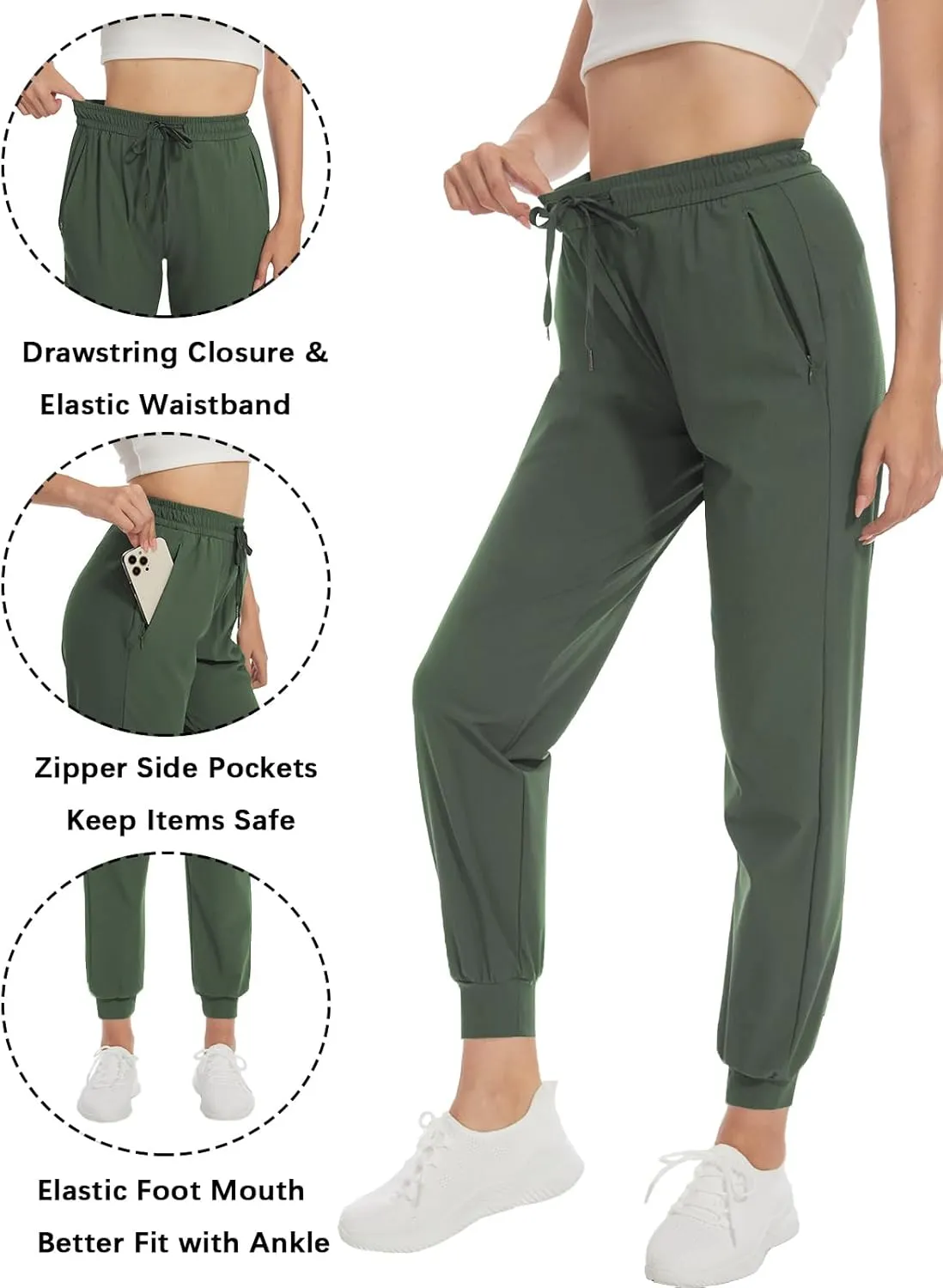 SEVEGO Women's 30"/32"/34"/36" Tall Inseam Joggers Lightweight Sweatpants Zipper Pockets Athletic Workout Lounge Pants