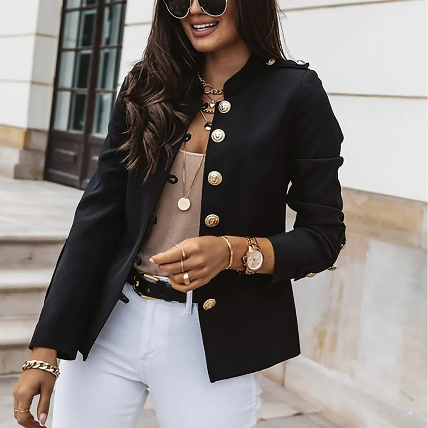 SHAOBGE Ladies Coats Winter Women Long Sleeve Casual Slim Top Button Stand Collar Solid Business Jacket 3 In1 Jacket