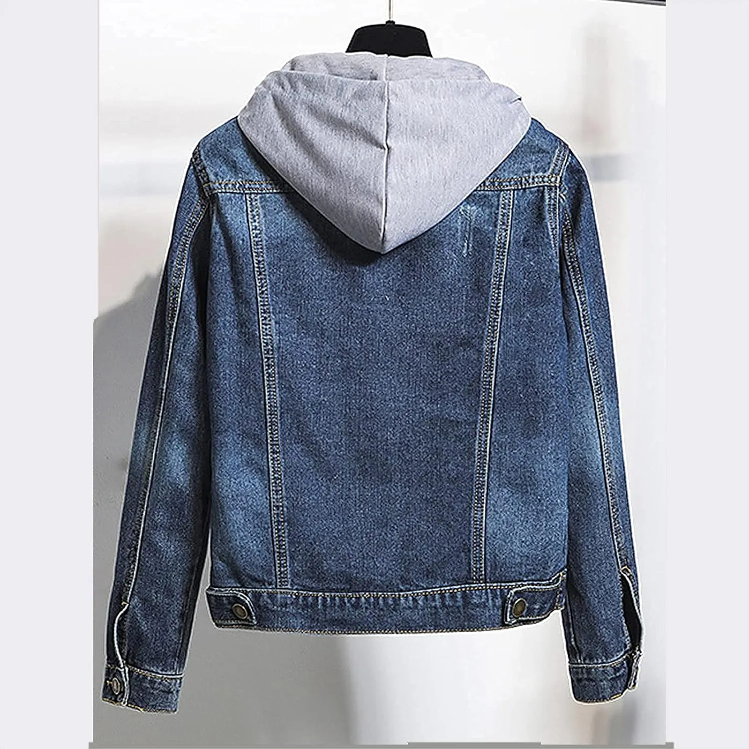 Women Denim Jacket With Hood,2021 Vintage Button Down Distressed Coat Short Jean Jacket Cute Coat With Pocket