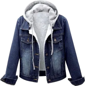 Women Denim Jacket With Hood,2021 Vintage Button Down Distressed Coat Short Jean Jacket Cute Coat With Pocket