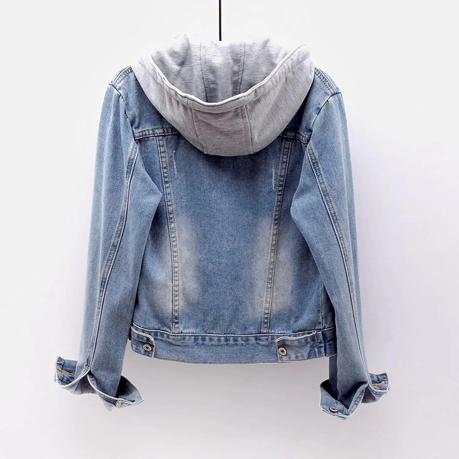 Women Denim Jacket With Hood,2021 Vintage Button Down Distressed Coat Short Jean Jacket Cute Coat With Pocket