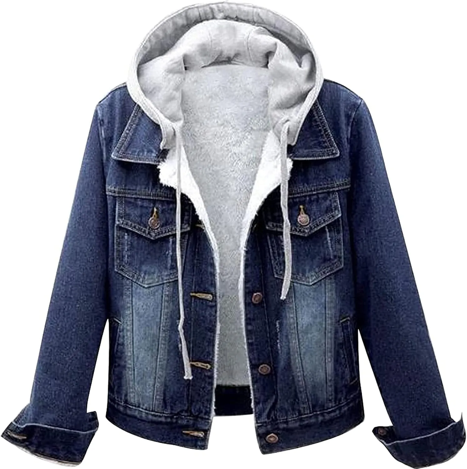 Women Denim Jacket With Hood,2021 Vintage Button Down Distressed Coat Short Jean Jacket Cute Coat With Pocket
