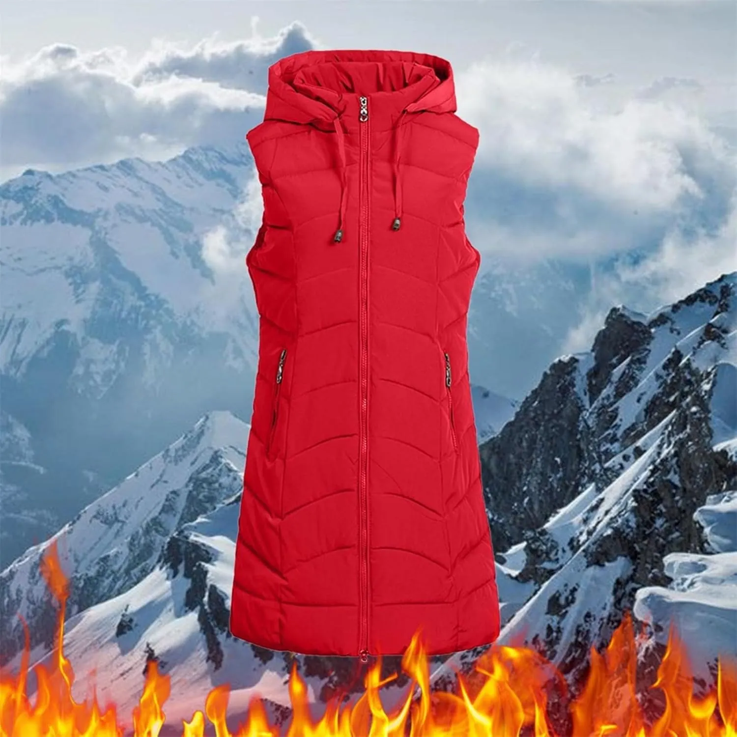 Women Lightweight Puffer Vest Packable Long Winter Coat Zip Up Quilted Jackets Hooded Sleeveless Plus Size Warm Vest