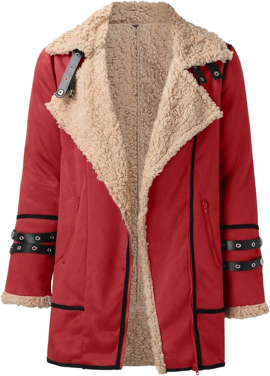 Women Plus Size Winter Coat Lapel Collar Long Sleeve Padded Leather Jacket Vintage Thicken Flannel Shirt Jacket