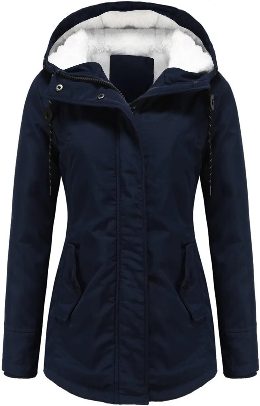 Womens Casual Solid Zipper Overcoat Long Sleeve Drawstring Outwear Warm Loose Soft Jacket Coat Home Outdoor Clothes
