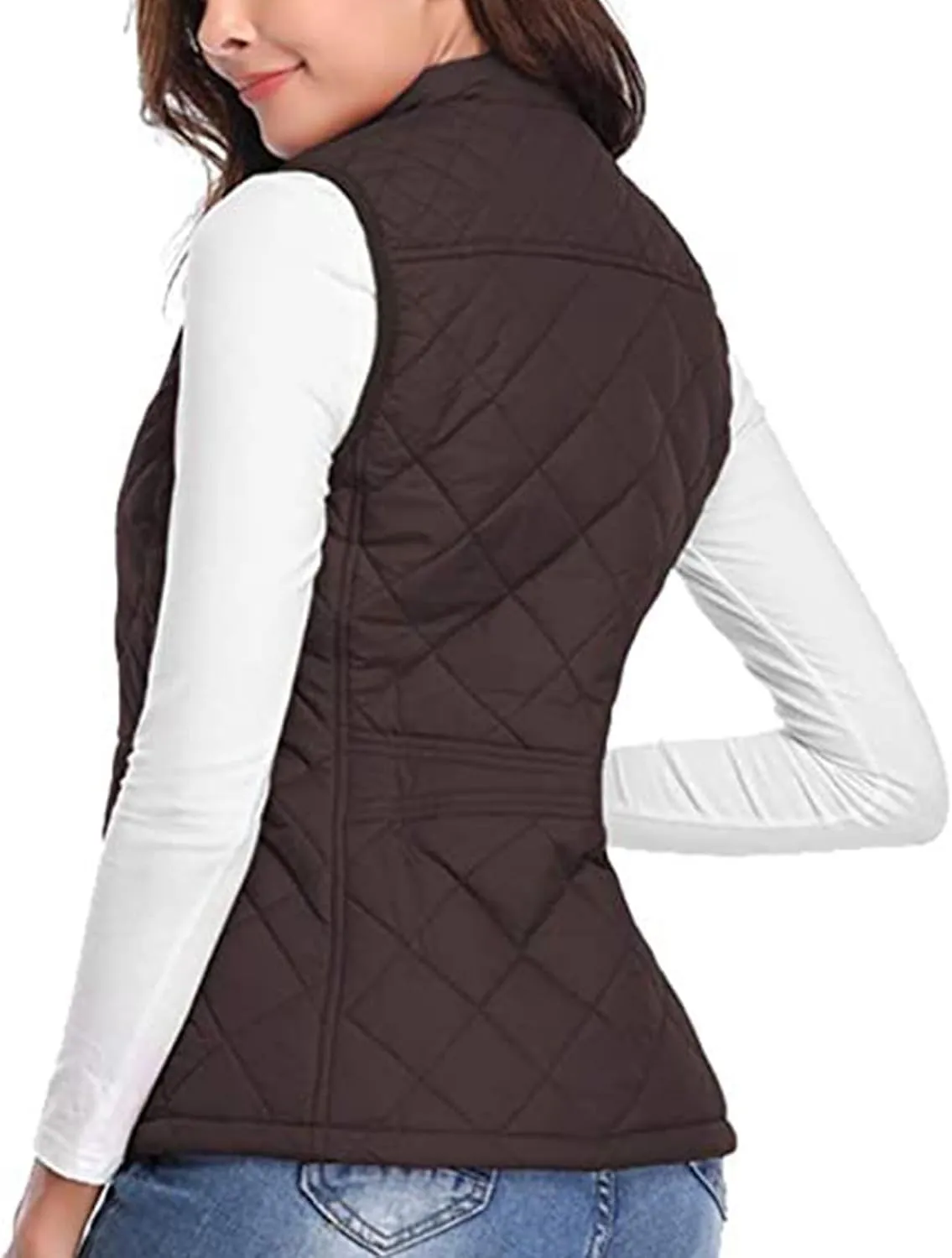 Women's Fall Winter Vest Zip Up Quilted Jackets Sleeveless Winter Coats Stand Collar Athletic Vest for Hiking Running