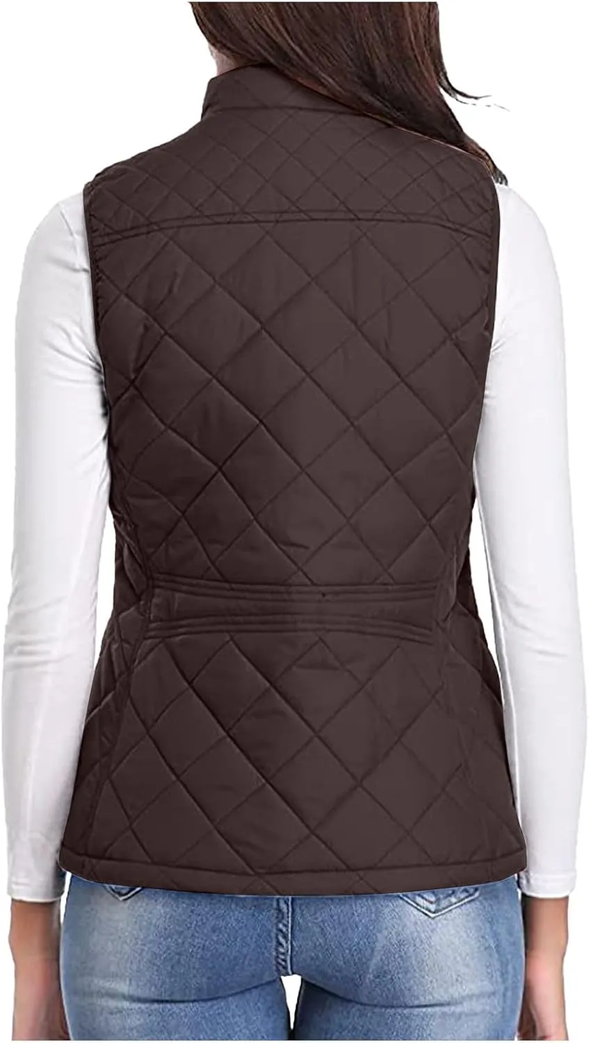 Women's Fall Winter Vest Zip Up Quilted Jackets Sleeveless Winter Coats Stand Collar Athletic Vest for Hiking Running