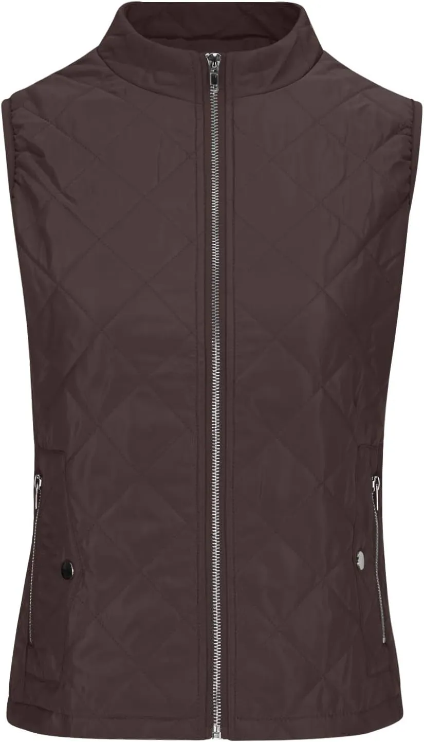 Women's Fall Winter Vest Zip Up Quilted Jackets Sleeveless Winter Coats Stand Collar Athletic Vest for Hiking Running