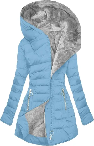 Women'S Long Jacket Fleece Zip Up Jacket Quilted Puffer Hooded Coat With Pockets Sherpa Lined Jacket Parkas Coat