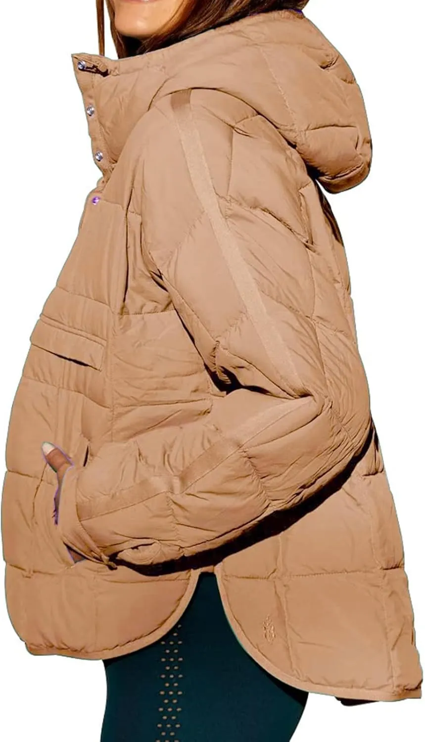 Women's Quilted Pullover Puffer Jacket Lightweight Button Long Sleeve Coat Oversized Packable Hooded Jacket Top