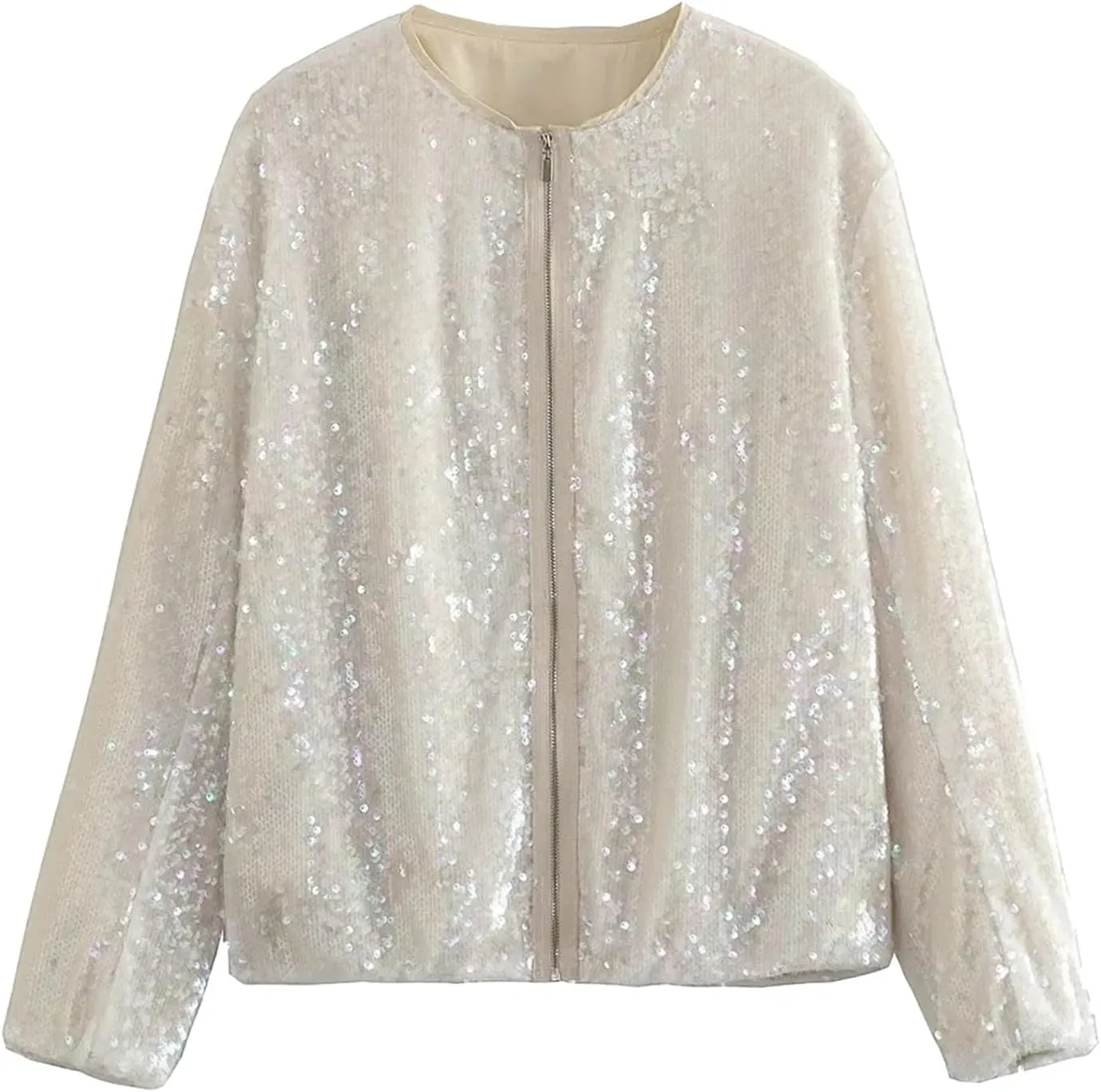 Women's Sequin Jackets Long Sleeve 2023 Winter Baseball Coats Full Zip Sweatshirts Trendy Elegant Party Outwear Tops