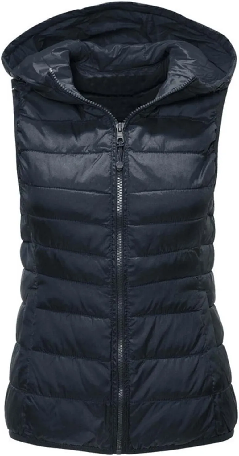 Women's Vests for Fall Winter Lightweight Hooded Vest Warm Coats Sleeveless Down Jacket Water Resistant Puffer Vest