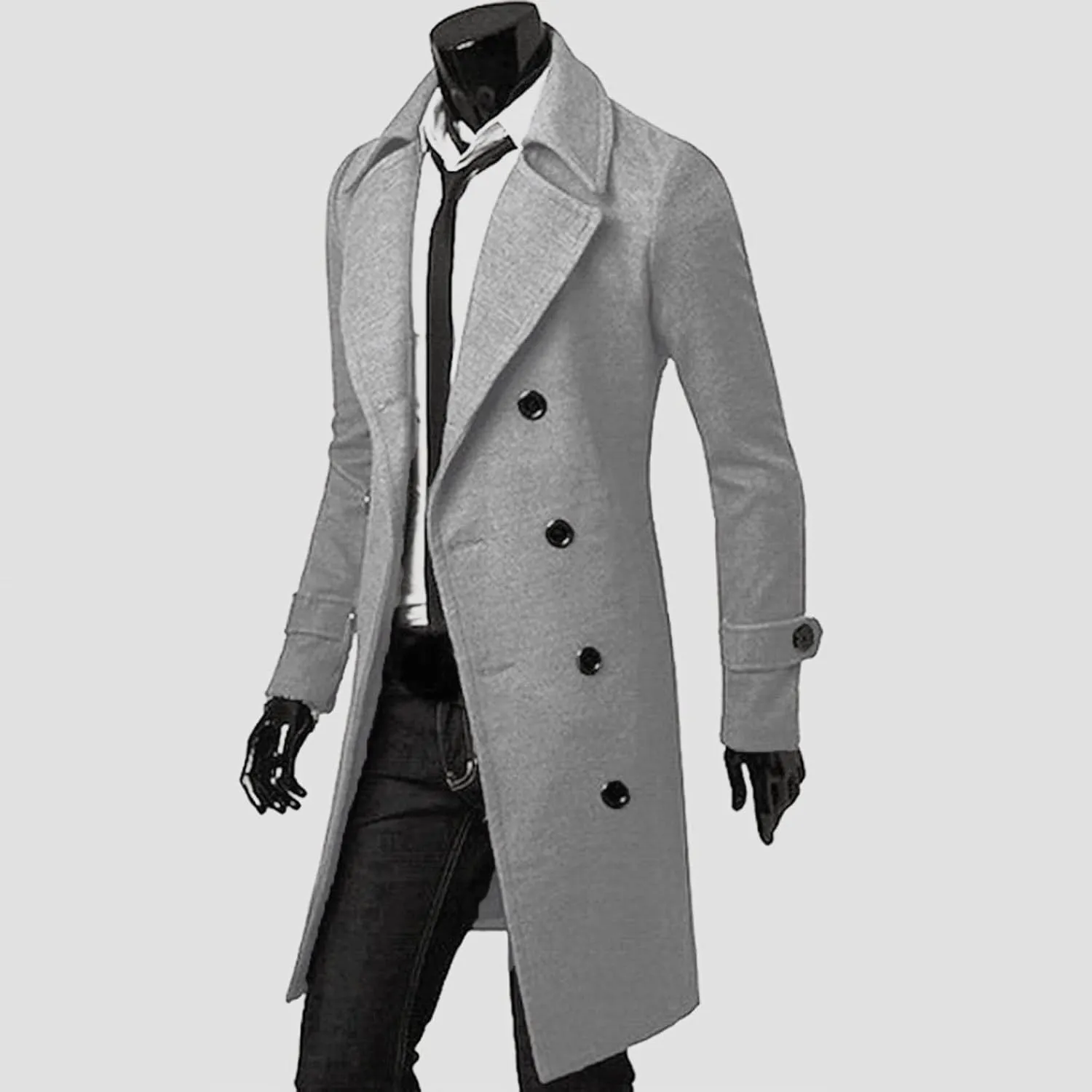 Ymosrh Winter Jackets for Men Slim Stylish Trench Coat Double Breasted Long Jacket Coat Mens Fashion Jackets