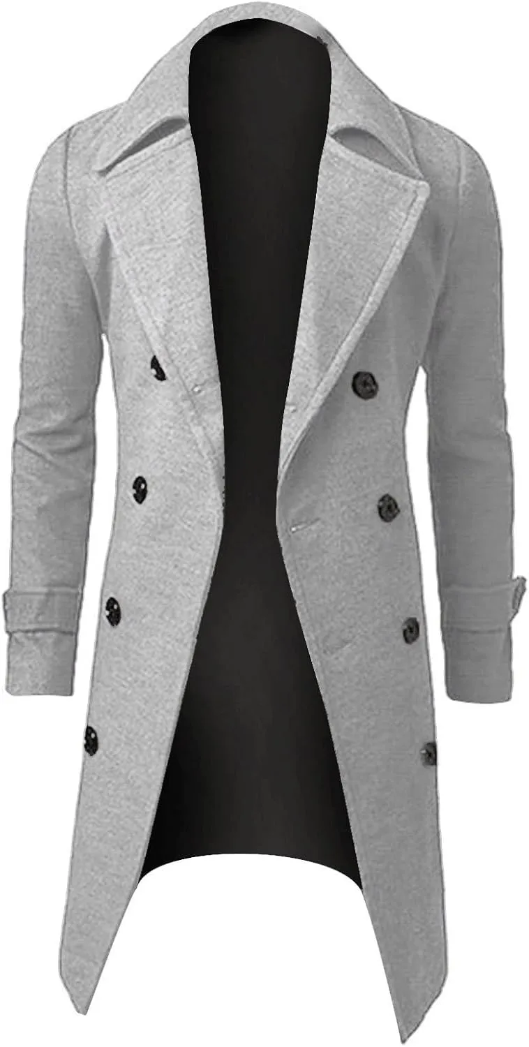 Ymosrh Winter Jackets for Men Slim Stylish Trench Coat Double Breasted Long Jacket Coat Mens Fashion Jackets