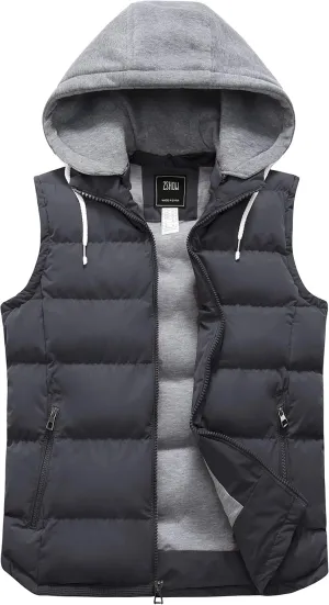 ZSHOW Men's Puffer Vest Removable Hooded Vest Outdoor Winter Vest