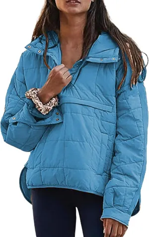 ZWRXW Winter Coats for Women Quilted Lightweight Puffer Jacket Long Sleeve Casual Loose Button Fall Down Outwear with Pocket