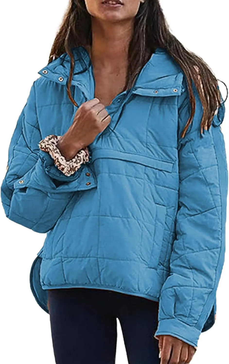 ZWRXW Winter Coats for Women Quilted Lightweight Puffer Jacket Long Sleeve Casual Loose Button Fall Down Outwear with Pocket