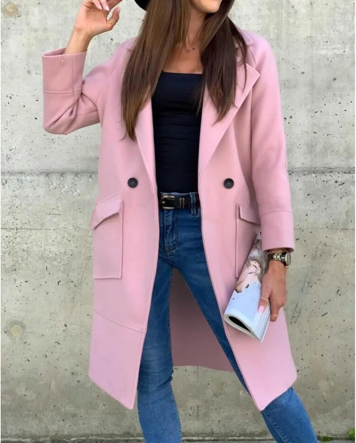 ZWRXW Women's Long Blazer Jackets Open Front Double Breasted Lapel Cardigans Loose Fit Business Work Overcoats with Pockets