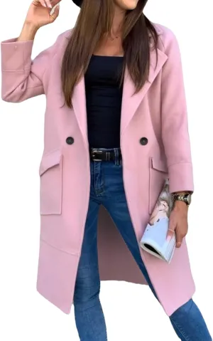 ZWRXW Women's Long Blazer Jackets Open Front Double Breasted Lapel Cardigans Loose Fit Business Work Overcoats with Pockets
